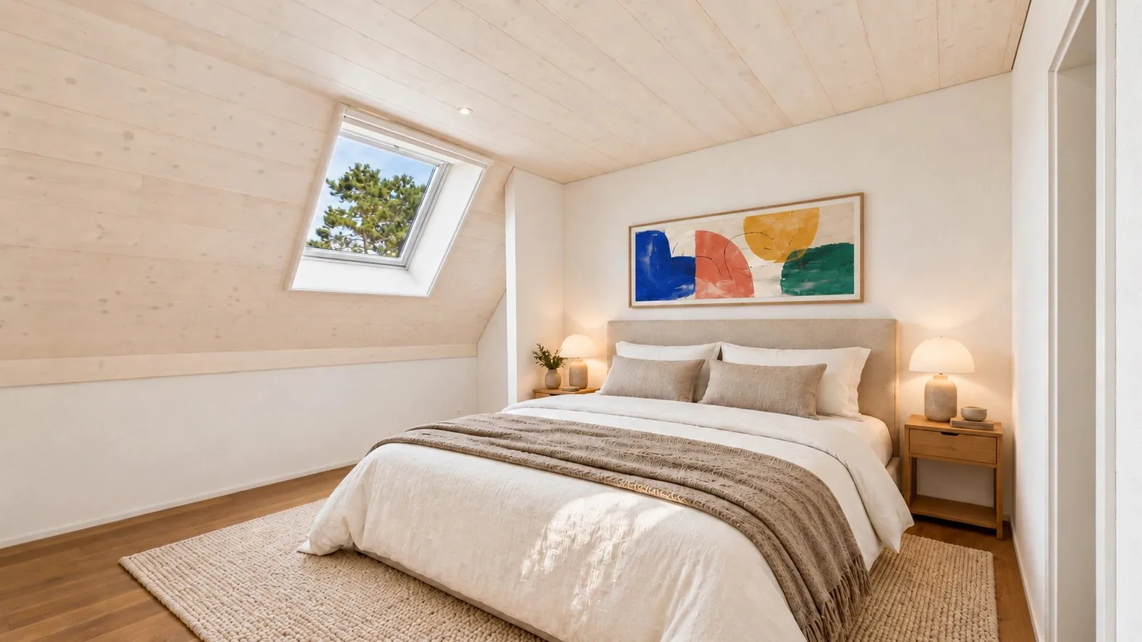 La chambre, autre perspective, projection d'aménagement virtuel