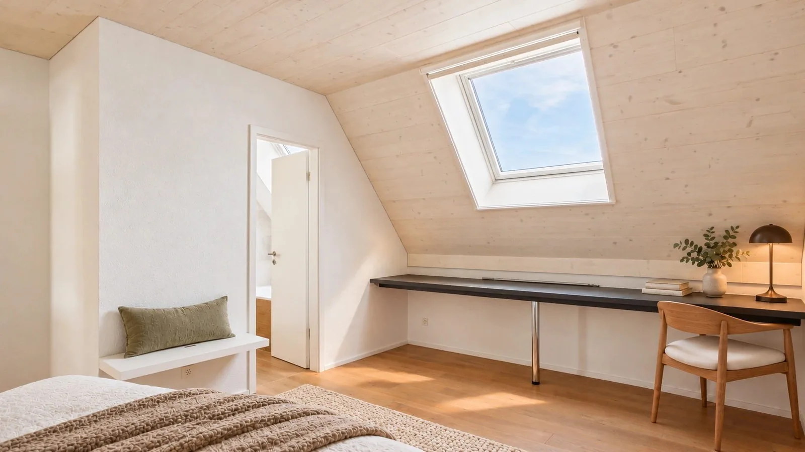 La chambre et son espace bureau, projection d'aménagement virtuel