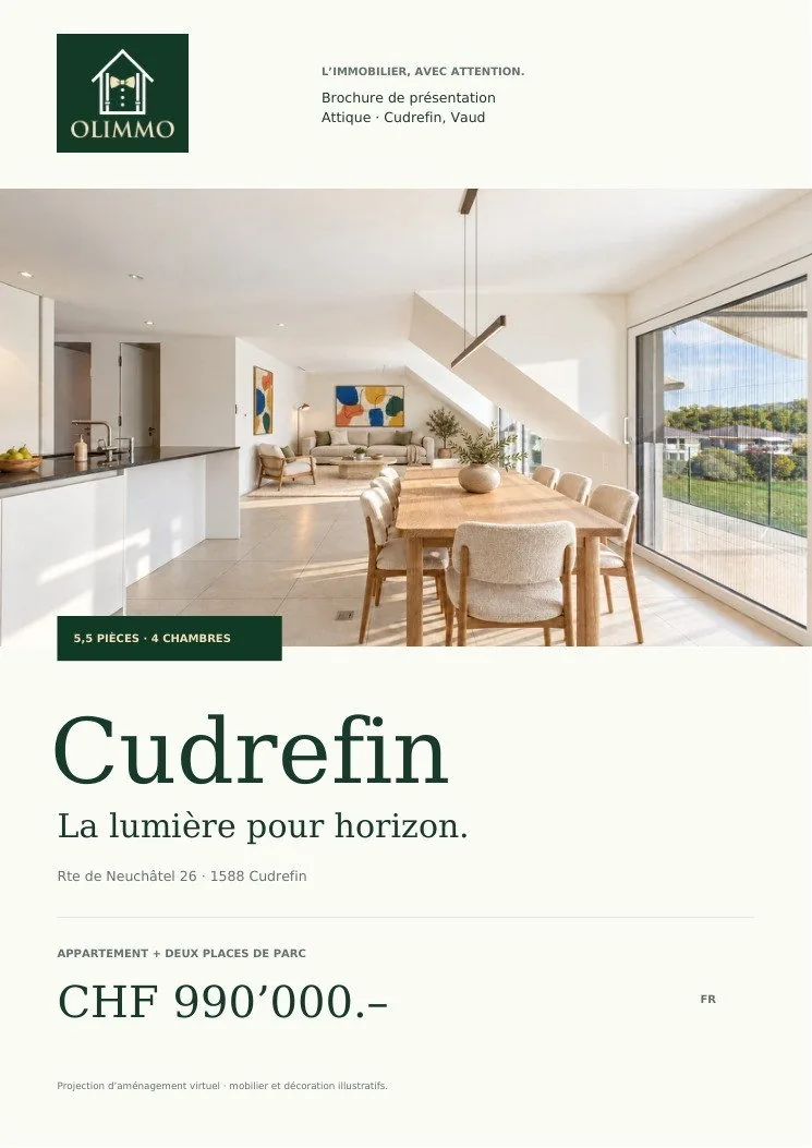 Couverture de la brochure OLIMMO de l'attique à Cudrefin